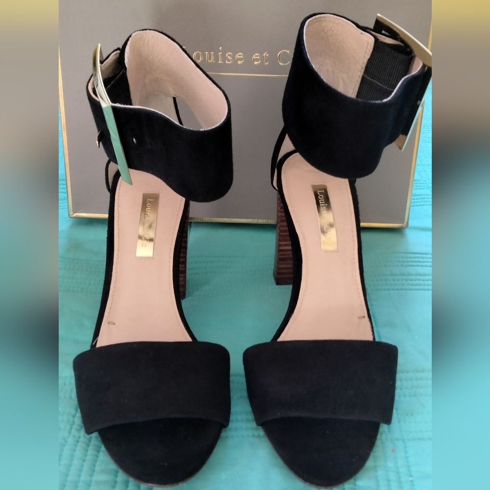 Louise et Cie by Vince Camuto Black Suede Ankle-Strap Block Heels